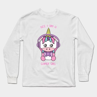 Yes i am a gamer girl, cute unicorn Long Sleeve T-Shirt